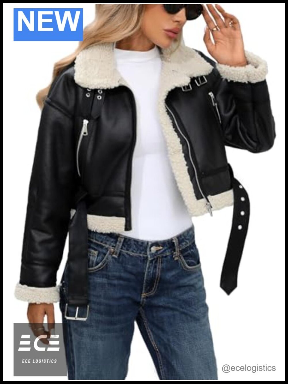 Faux Lamb Fur Leather Cropped Bomber Aviator Jacket